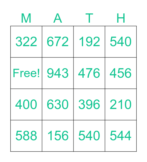 Double Digit Multiplication Bingo Card