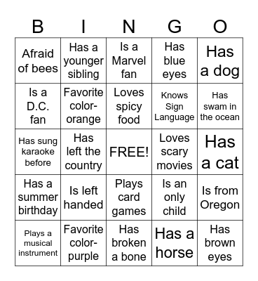 PEOPLE Bingo Card