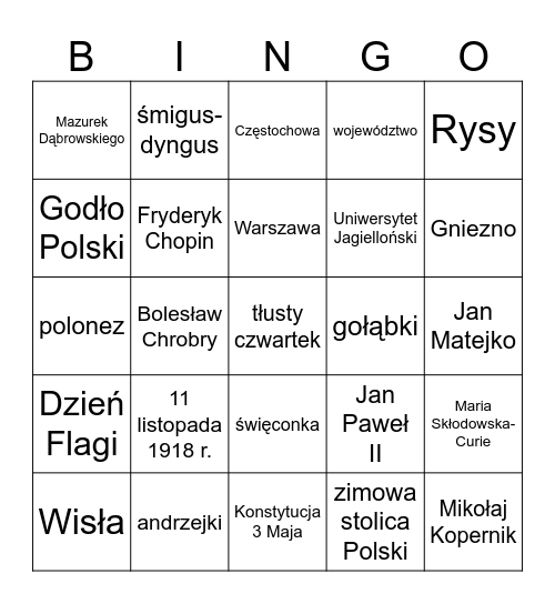 Polska Bingo Card
