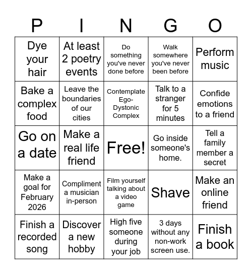 November Pingo Bingo Card