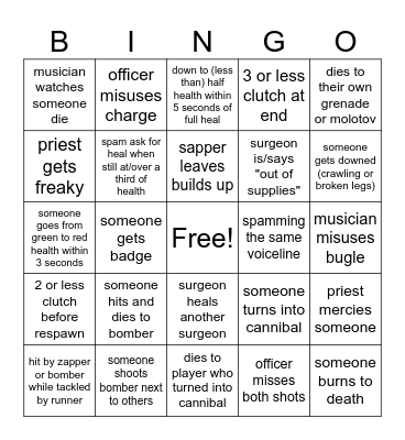 Guts & Blackpowder Bingo Card