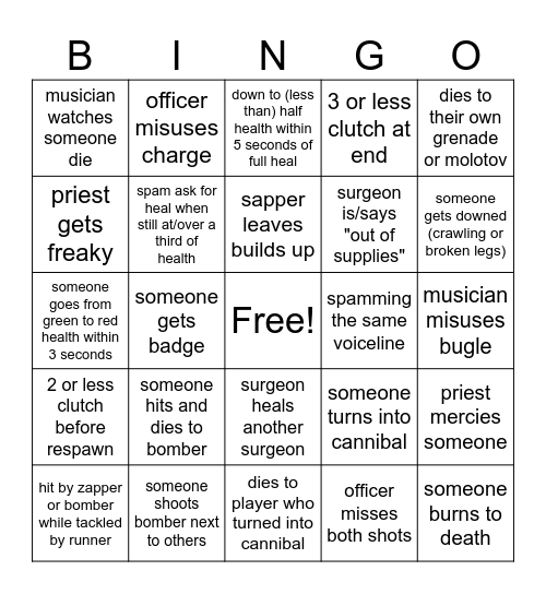 Guts & Blackpowder Bingo Card