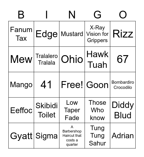 Untitled Bingo Card