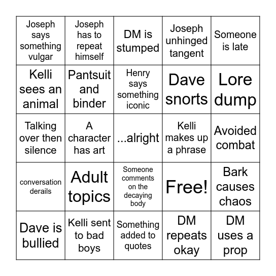 Hero  Campaign Bingo Card