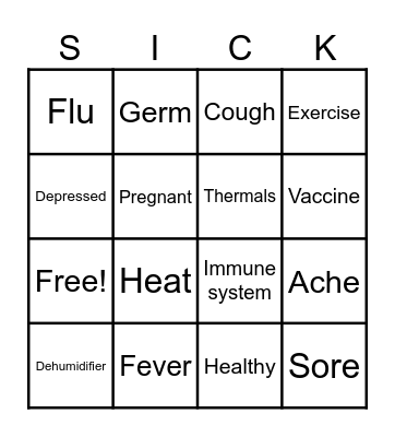 Staying Healthy Bingo Card