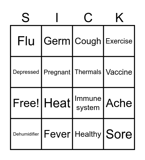 Staying Healthy Bingo Card