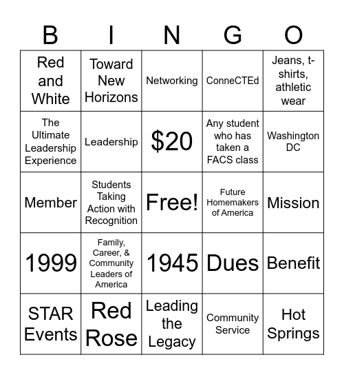 FCCLA Bingo Card