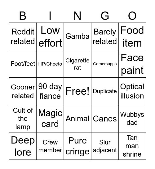 Costume Contest Bingo Card