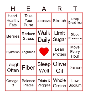 Healthy Heart Bingo Card