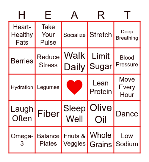 Healthy Heart Bingo Card