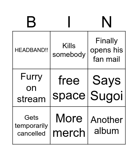 Jschlatt 2025 bingo Card