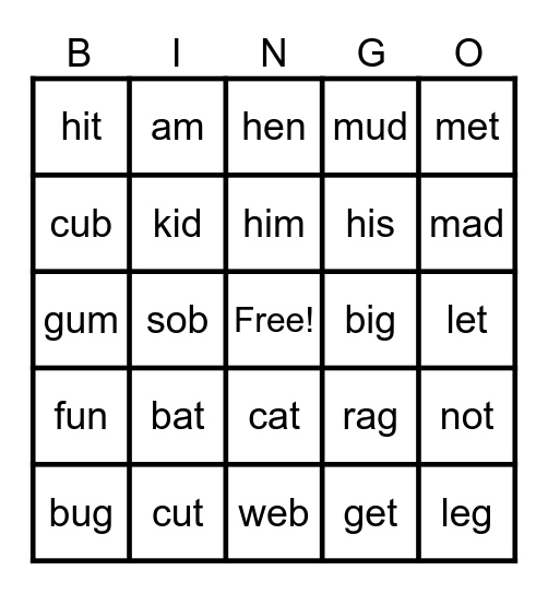 CVC Bingo Card