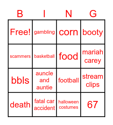 Facebook reels Bingo Card