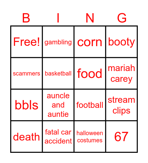 Facebook reels Bingo Card