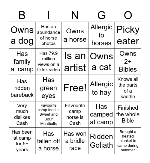WRANGLER TRAINING BINGO Card