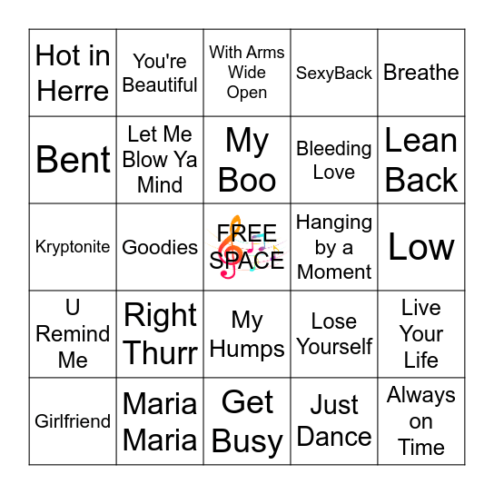 EARLY 2000's MUSIC BINGO Card