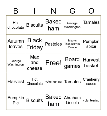Gobble Gobble Bingo Card