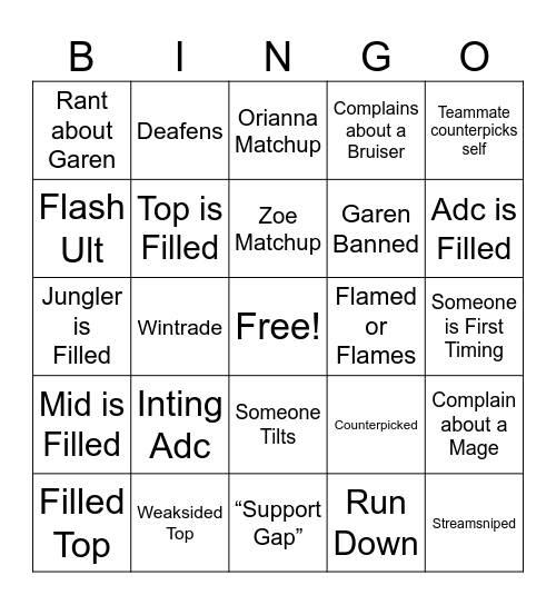 Triton Bingo Card