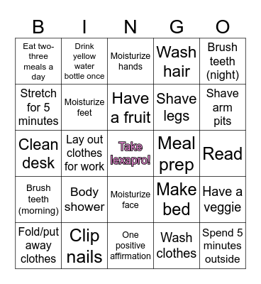 Self care habits bingo! Bingo Card