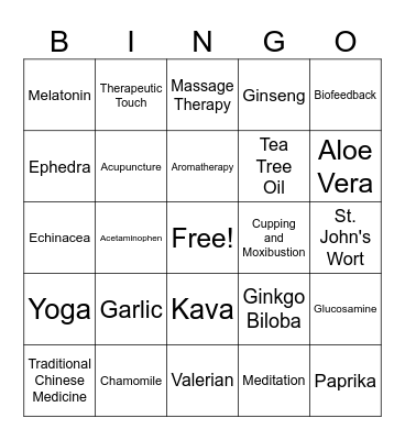 CAM Activity Bingo Card