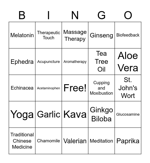 CAM Activity Bingo Card