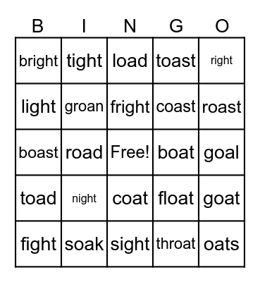 OA and IGH words Bingo Card