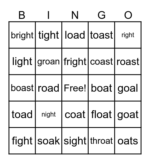 OA and IGH words Bingo Card