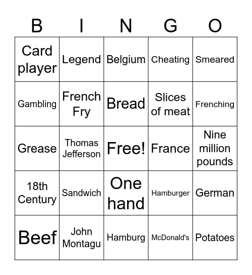 The Sandwich Bingo Card