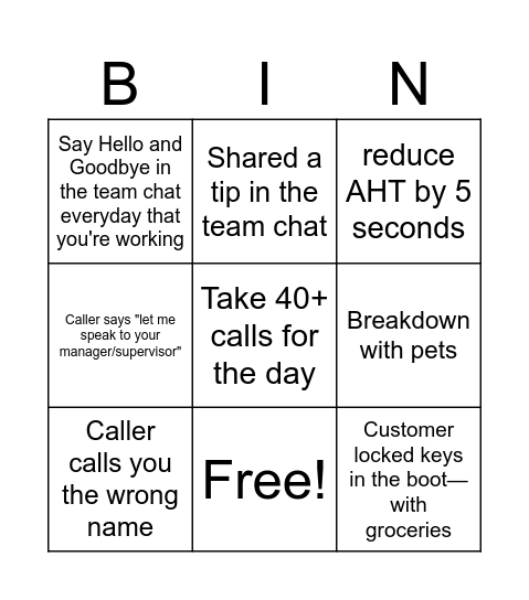 Untitled Bingo Card