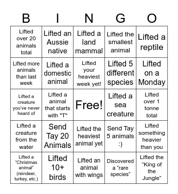 Zoo Challenge Bingo Card