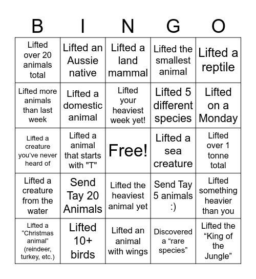 Zoo Challenge Bingo Card