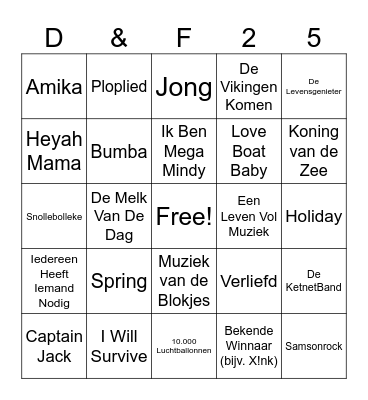 Dobbels & Friends Music Bingo Card