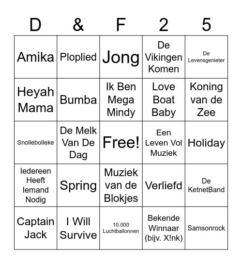 Dobbels & Friends Music Bingo Card