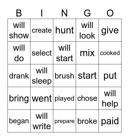 PRESENT, PAST, FUTURE Bingo Card