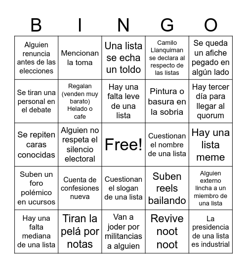 Bingo Elecciones DCEI Bingo Card
