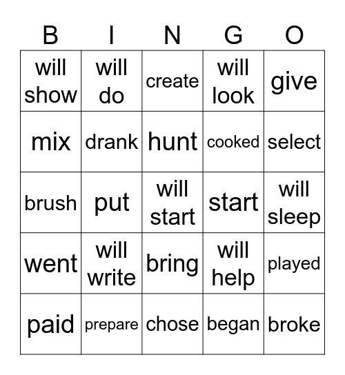 PRESENT, PAST, FUTURE Bingo Card