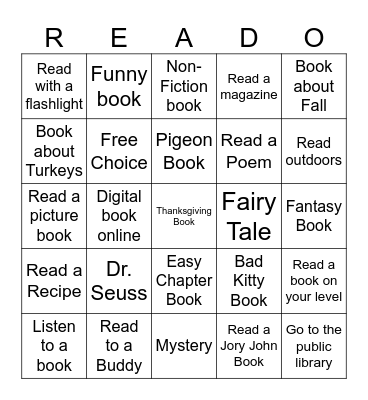 November Reading Bingo Card