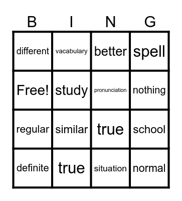 At school Bingo Card