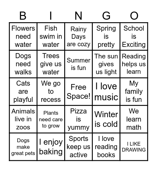 Central Idea Bingo Card