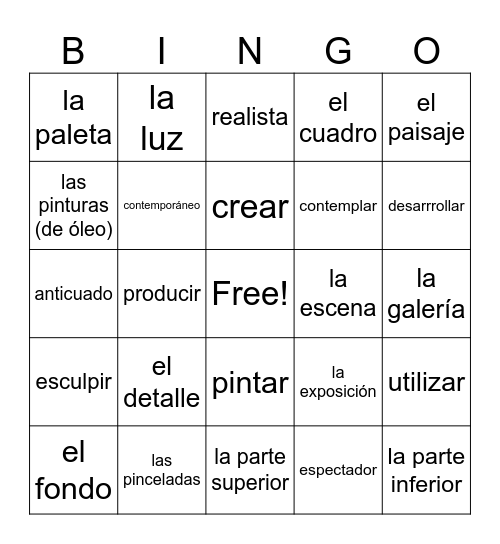 4-VOCABULARIO DEL ARTE Bingo Card