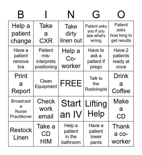 Rad Tech Week Bingo Card