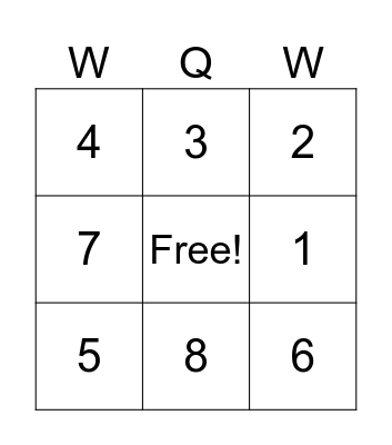 WQW Test Bingo Card