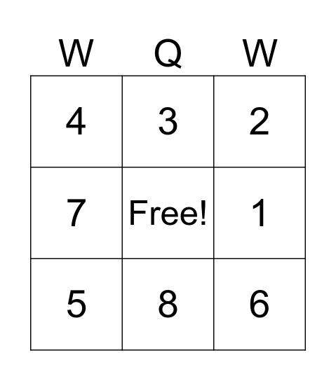 WQW Test Bingo Card