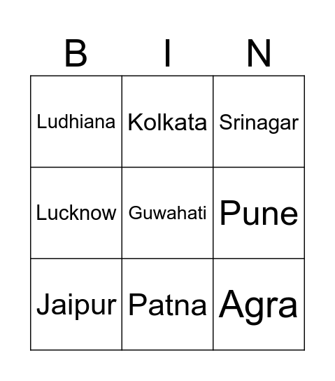 Junglee Cities Bingo Card