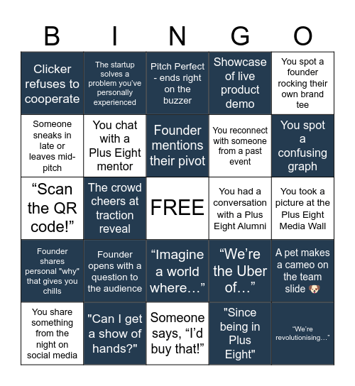 Plus Eight Pre Accelerator Bingo! Bingo Card