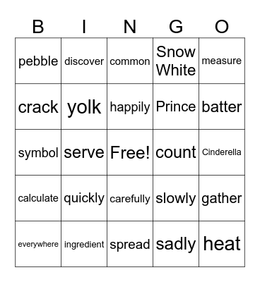 Vocabulary Bingo Card