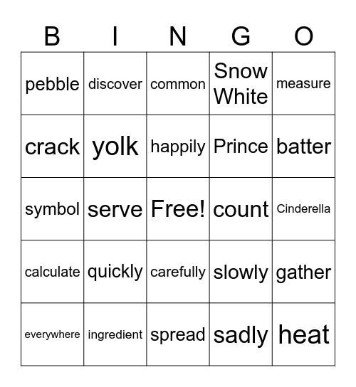 Vocabulary Bingo Card