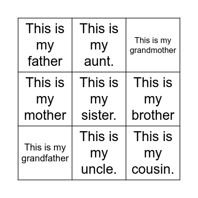 My Family Bingo Card