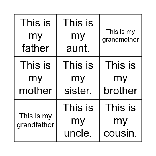 My Family Bingo Card