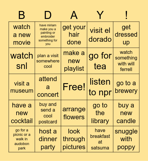 Birthday Bingo! Bingo Card